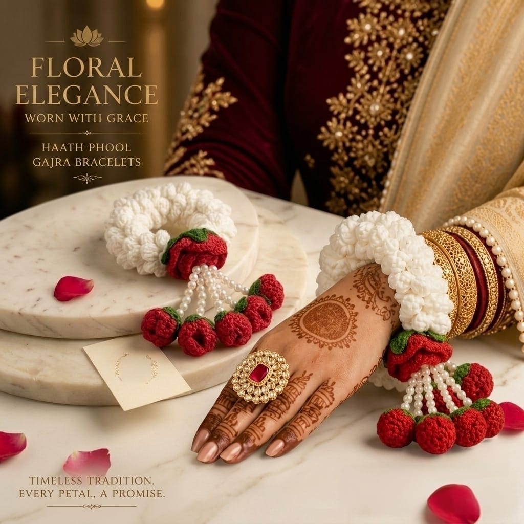 Rose Pearl Floral Bracelet Gajra