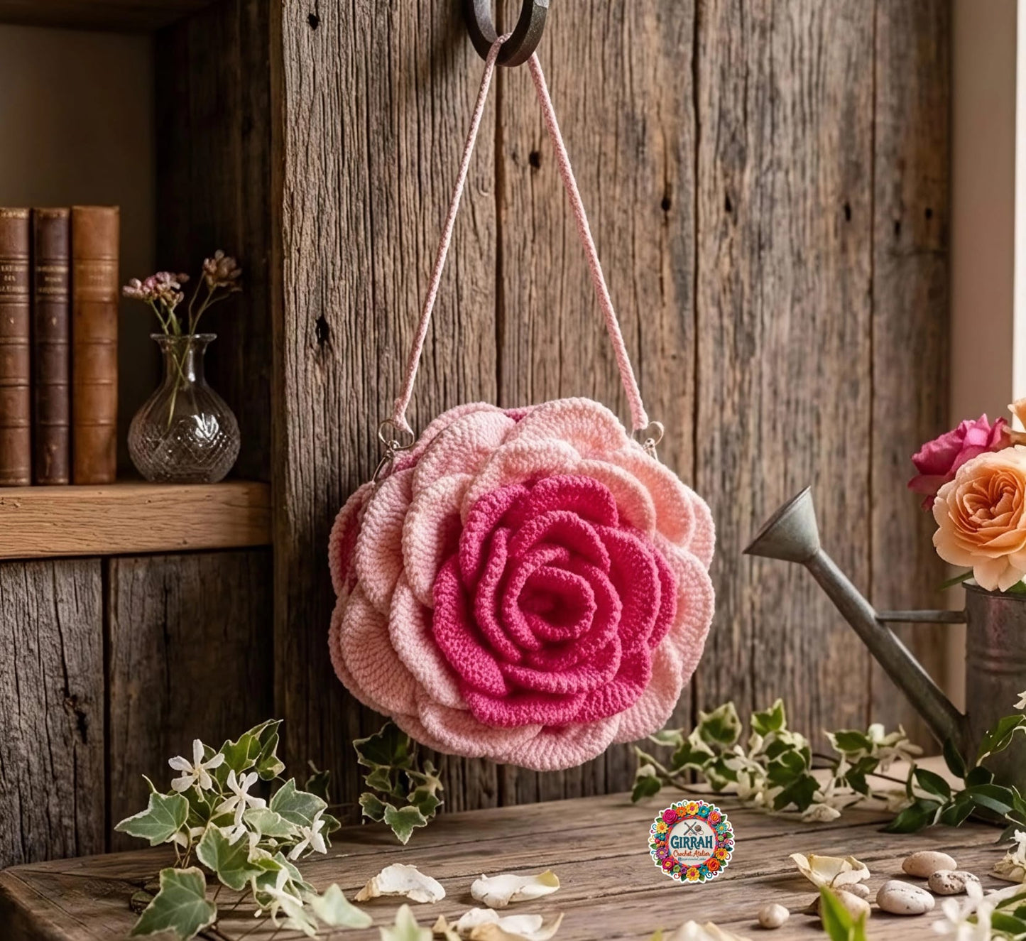 Blushing Rosette Crochet Bag