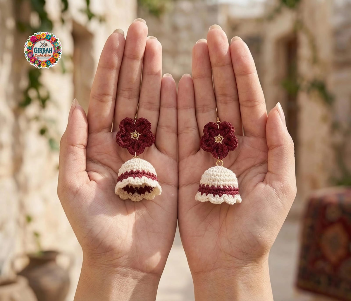Burgundy Bloom Crochet Jhumka Earring