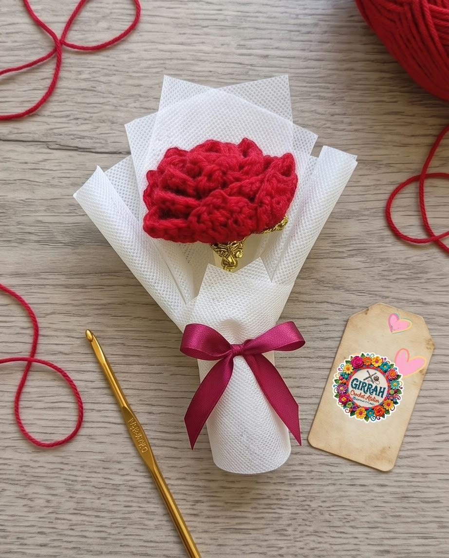 Eternal Red Crochet Rose Mini Bouquet