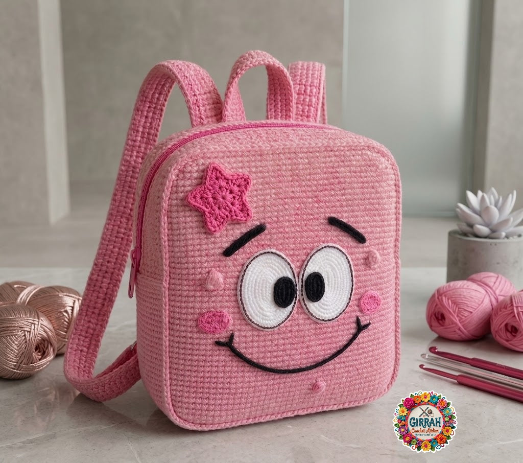 Kawaii Smiley Pink Crochet Backpack