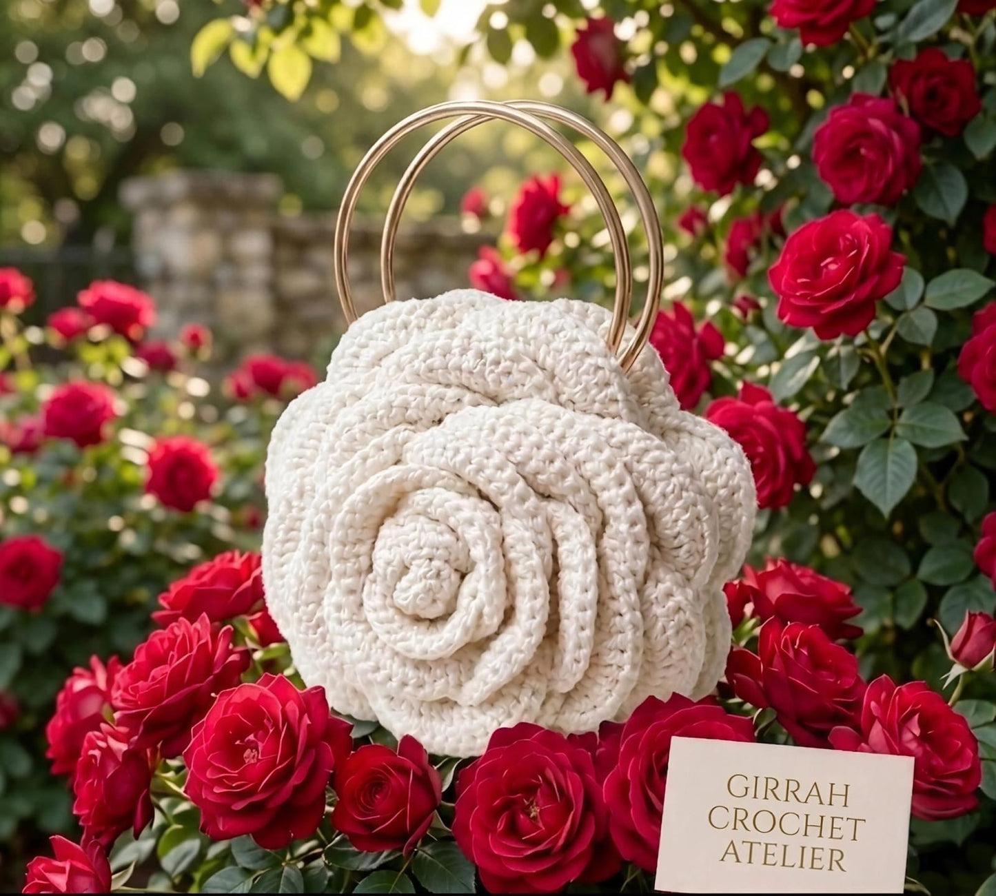 CROCHET CHARM IVORY BLOOM ROSE CLUTCH