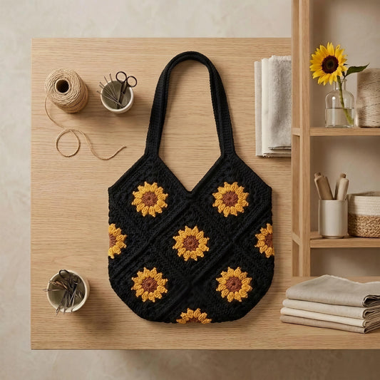MIDNIGHT SUNFLOWER GRANNY TOTE
