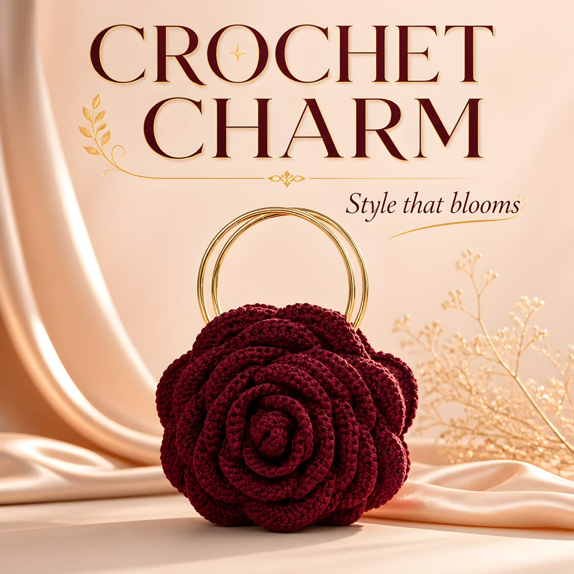 3D FLORAL CROCHET ROSE CLUTCH/ RUSTIC WEDDING EVENING HANDBAG
