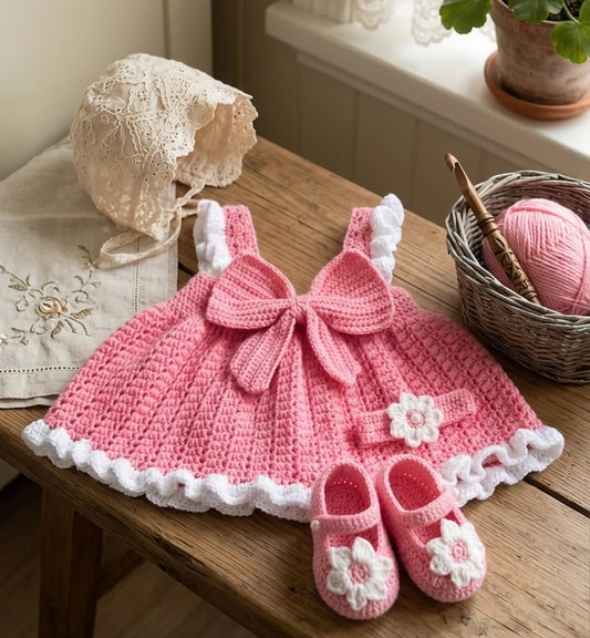3-Piece Vintage Pink Baby Crochet Set