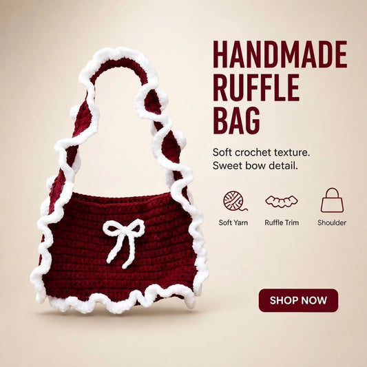 BURGUNDY FUZZY TRIM RUFFLE BAG
