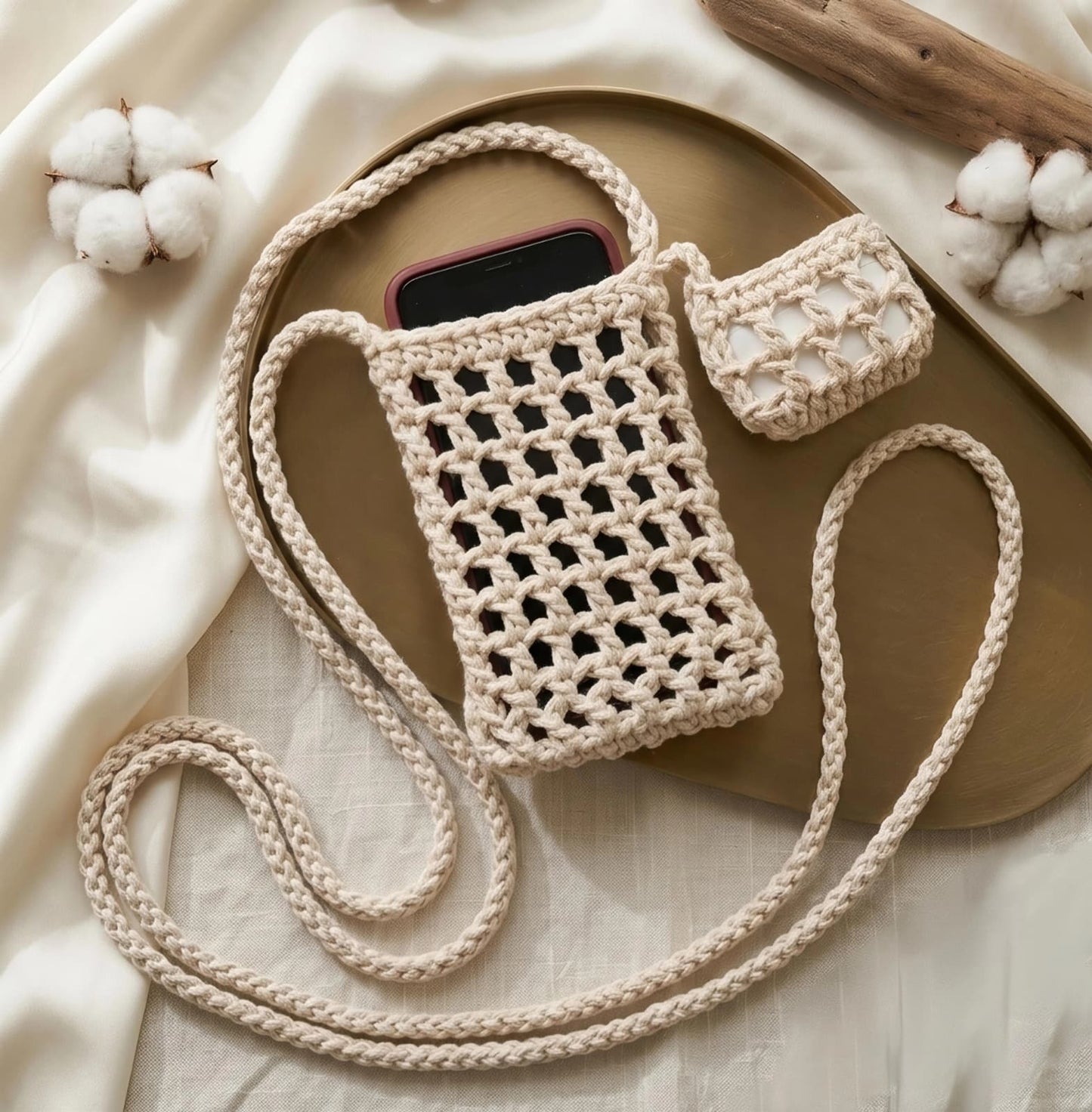 CROCHET MESH PHONE SLING BAG