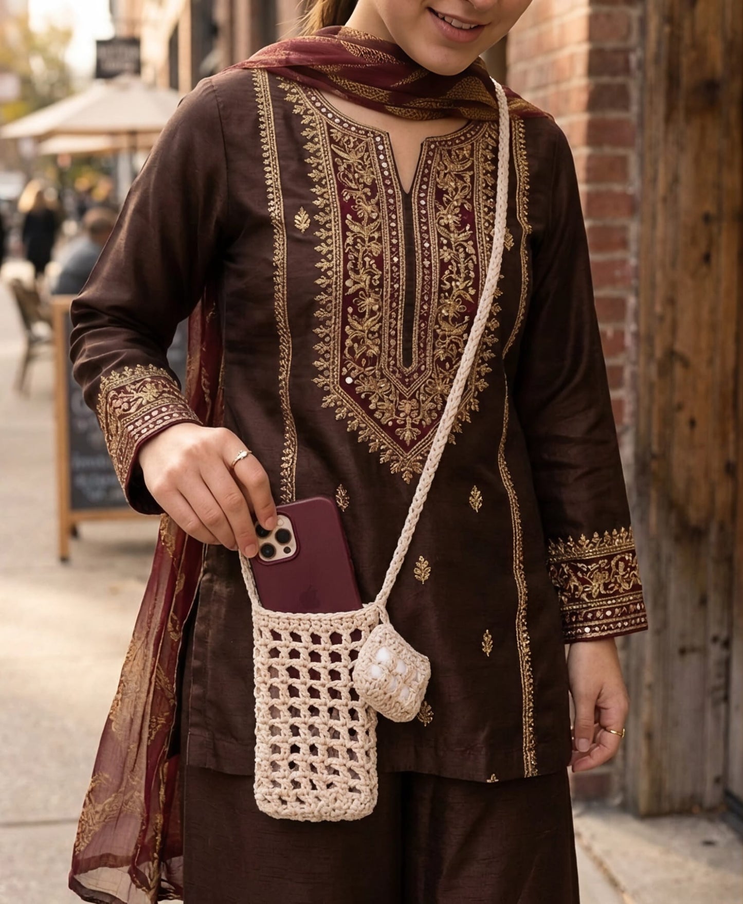 CROCHET MESH PHONE SLING BAG