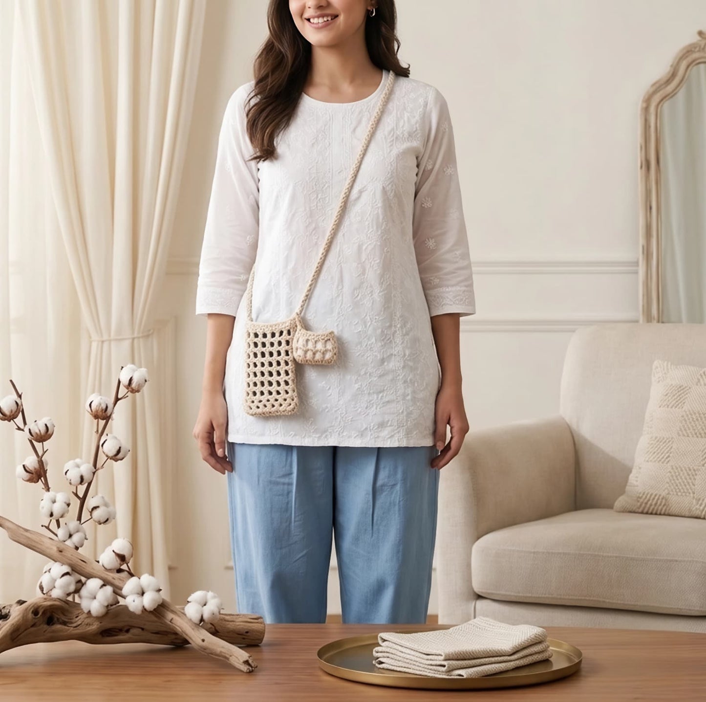 CROCHET MESH PHONE SLING BAG