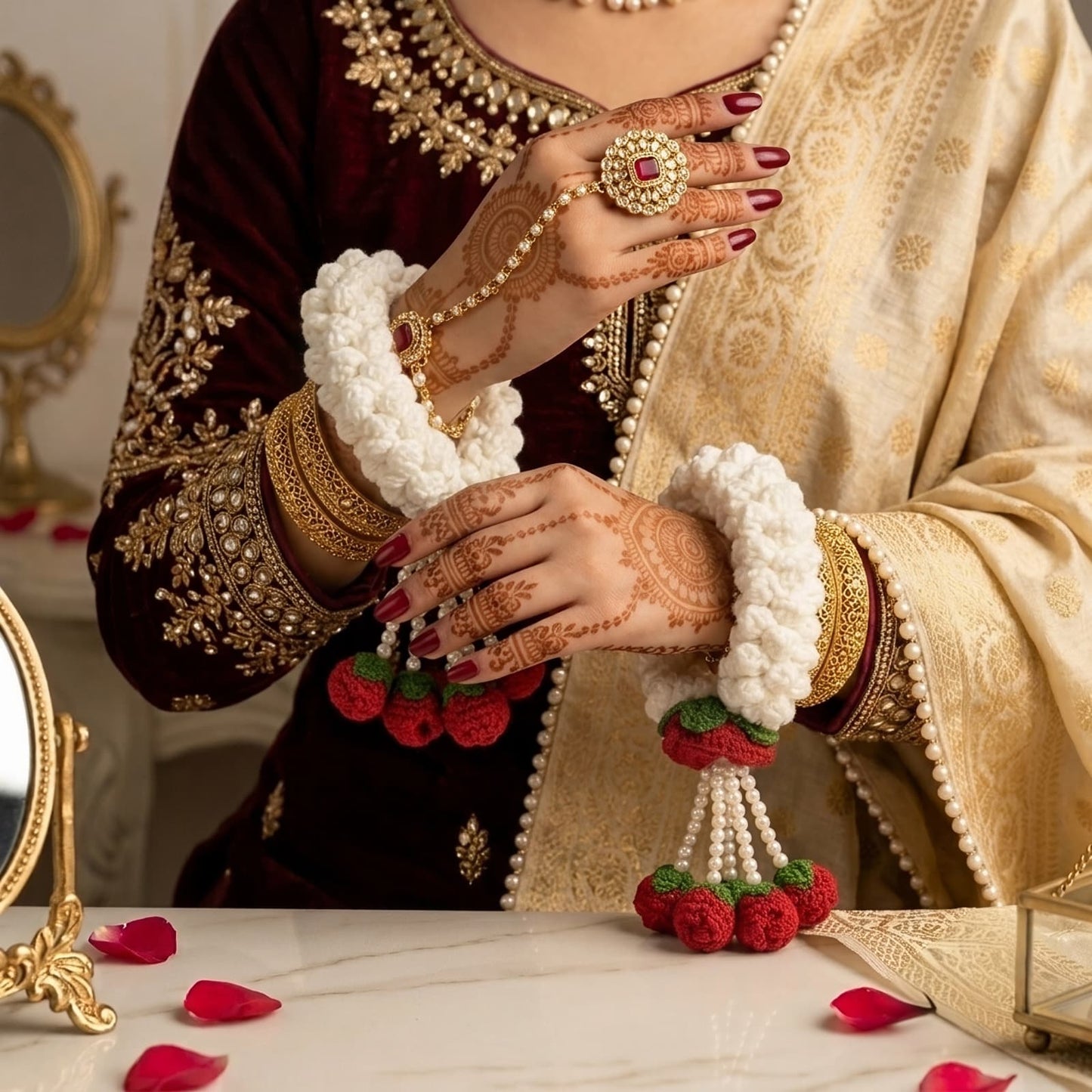 Rose Pearl Floral Bracelet Gajra