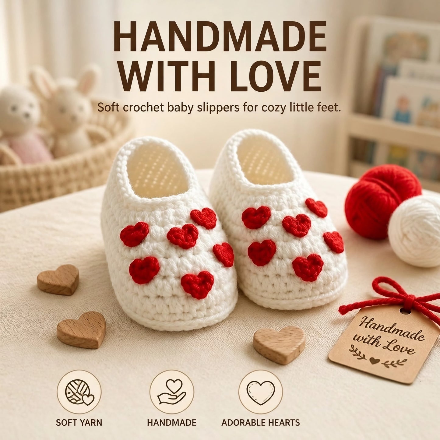 Ivory Heart Baby Booties