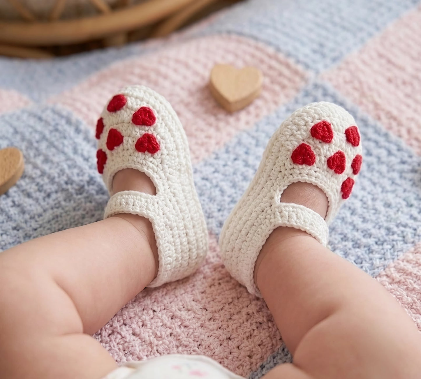 Ivory Heart Baby Booties