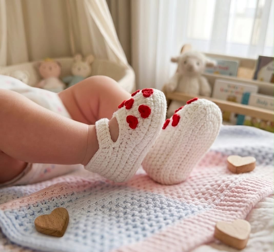 Ivory Heart Baby Booties