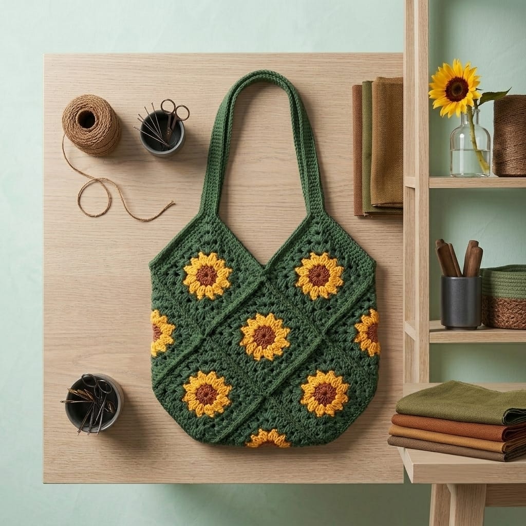 Sunflower Granny Crochet Tote