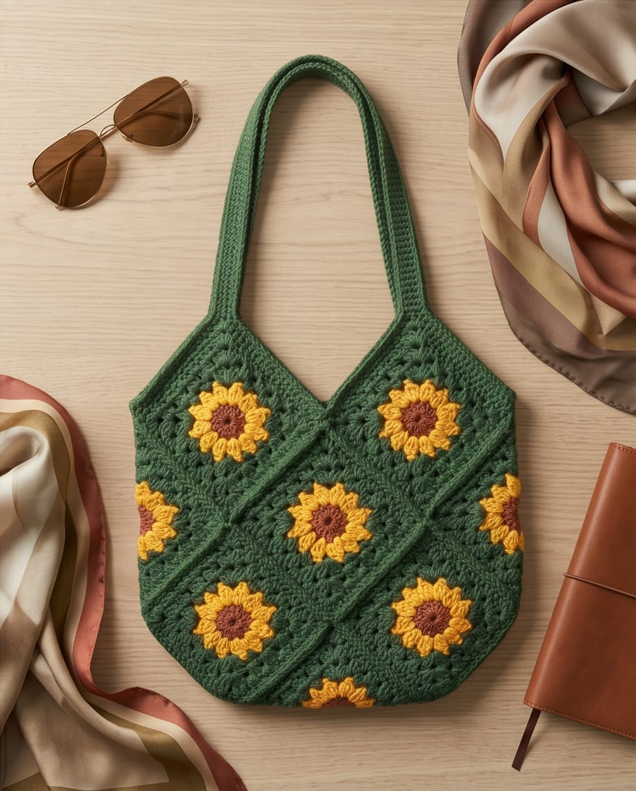 Sunflower Granny Crochet Tote