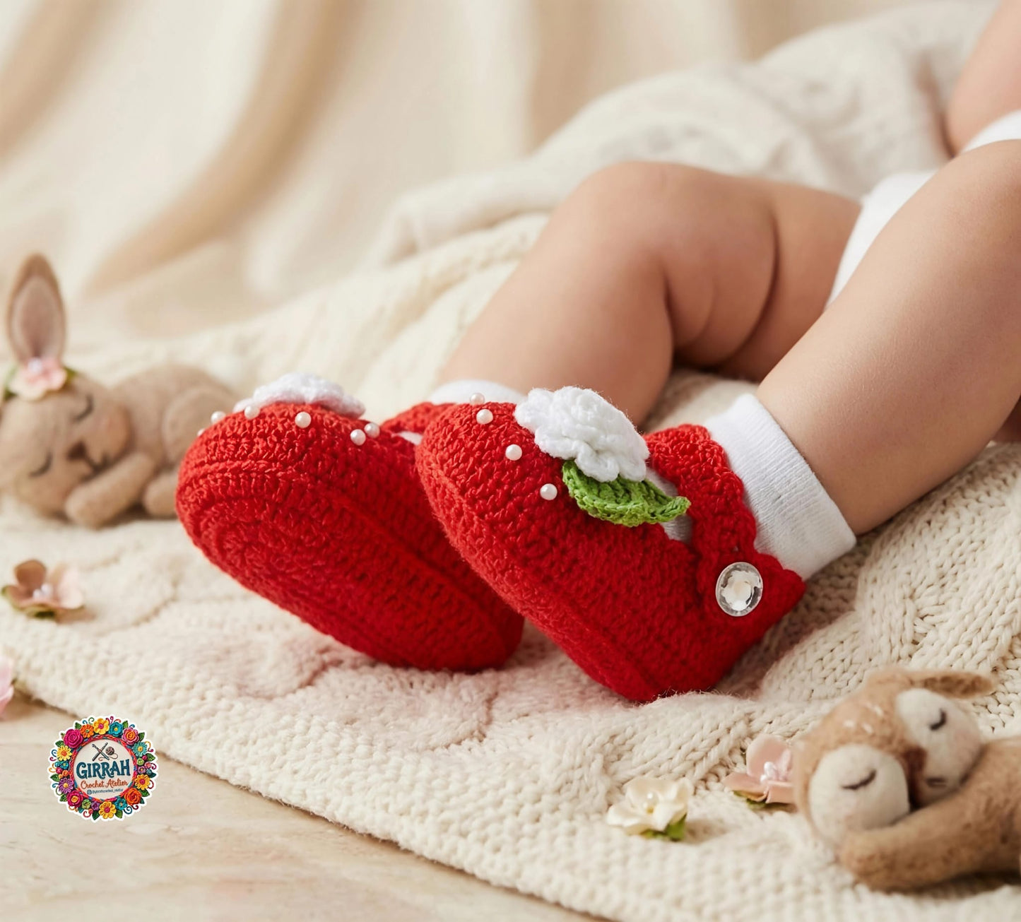 Ruby Blossom Crochet Baby Booties