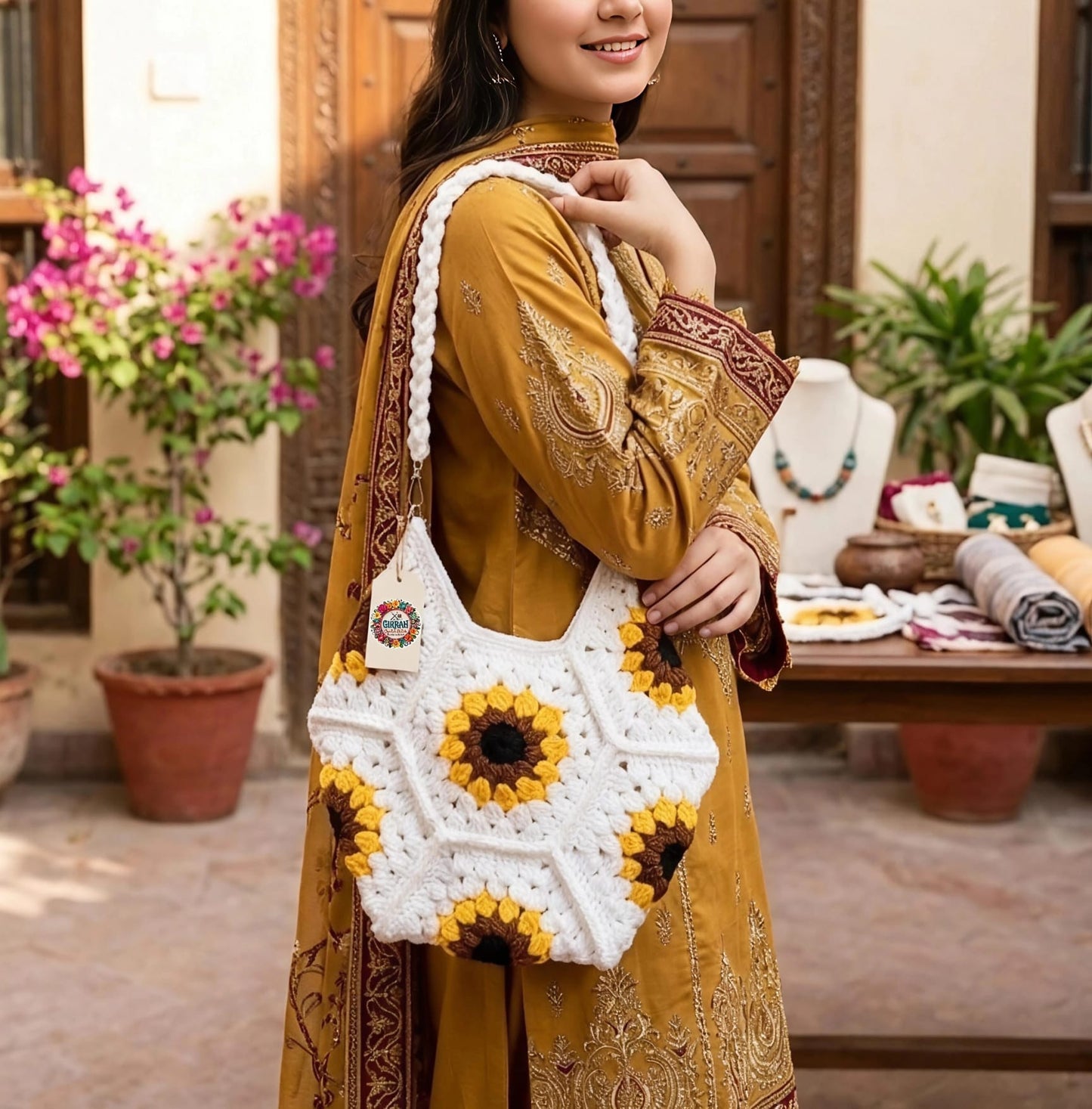 SUNFLOWER CROCHET TOTE BAG