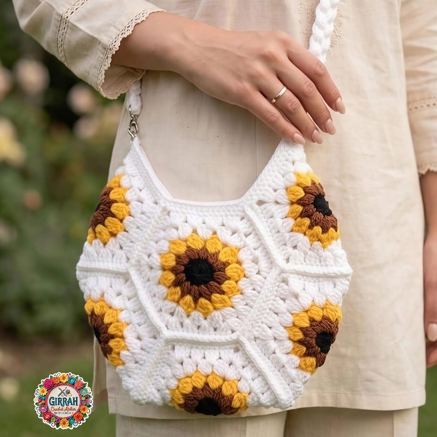 SUNFLOWER CROCHET TOTE BAG