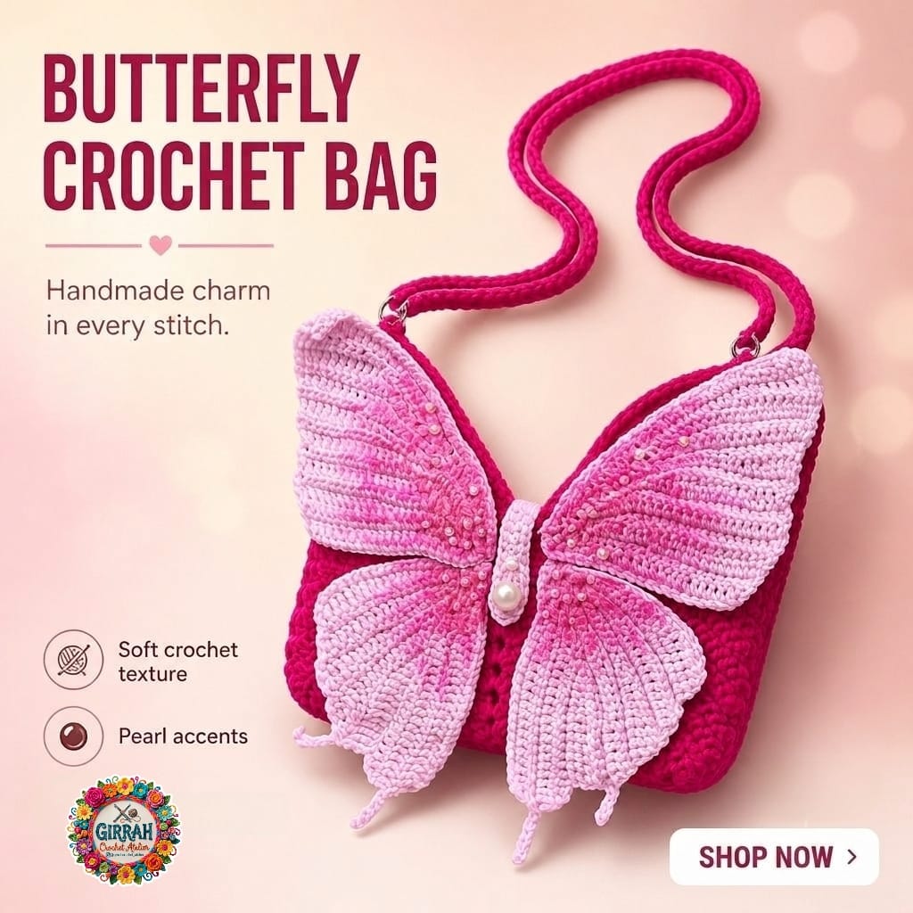Butterfly Pearl Crochet Bag