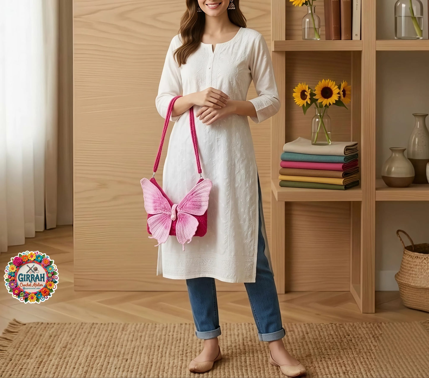 Butterfly Pearl Crochet Bag
