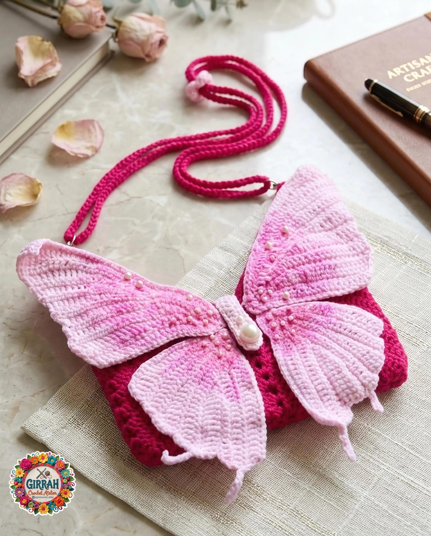 Butterfly Pearl Crochet Bag