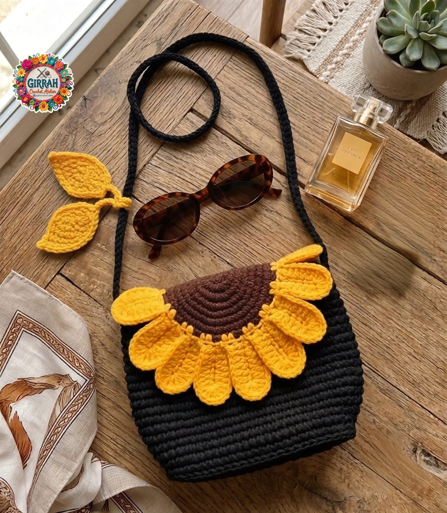Sunflower Noir Crochet Sling Bag
