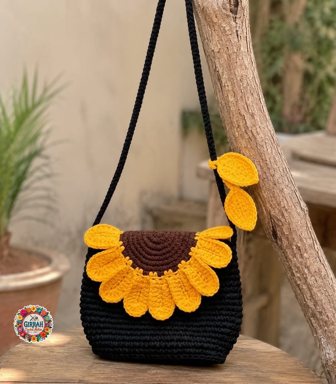 Sunflower Noir Crochet Sling Bag