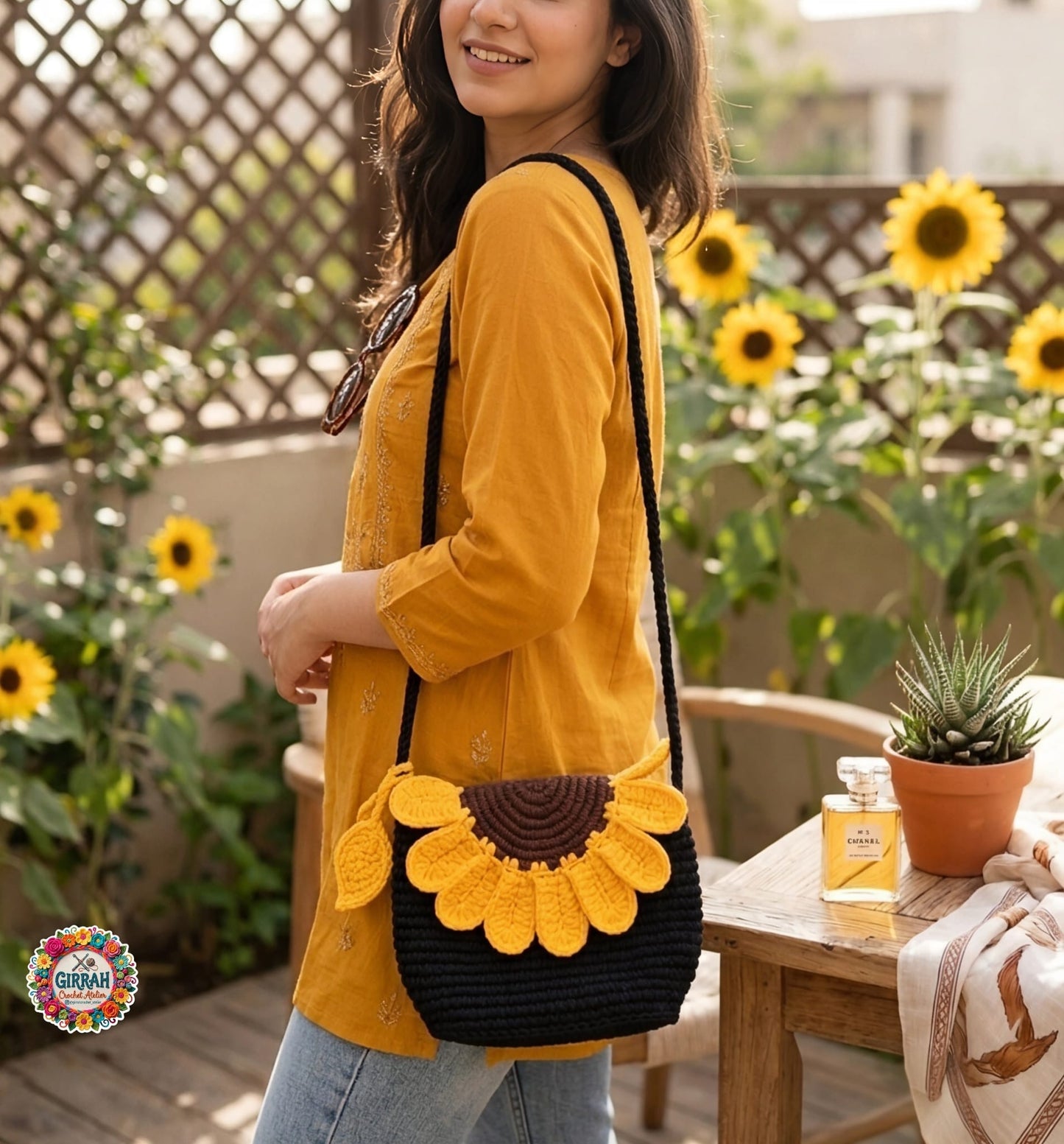 Sunflower Noir Crochet Sling Bag