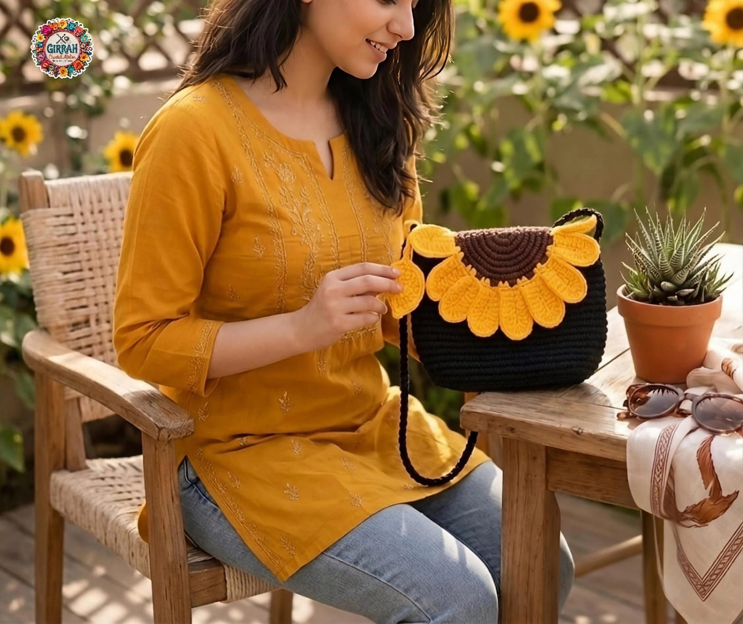 Sunflower Noir Crochet Sling Bag