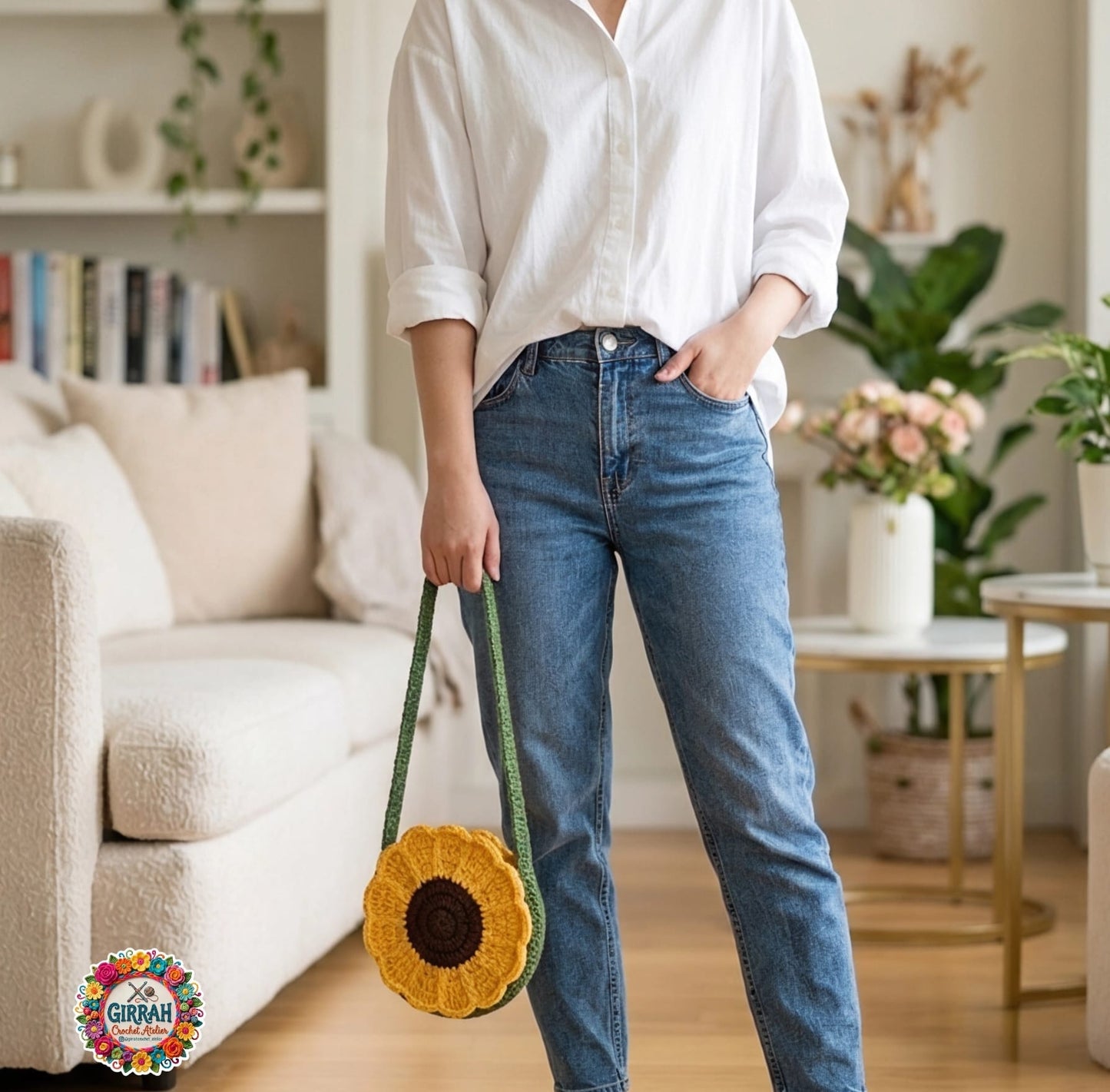 Sunny Bloom Round Crochet Sling Bag