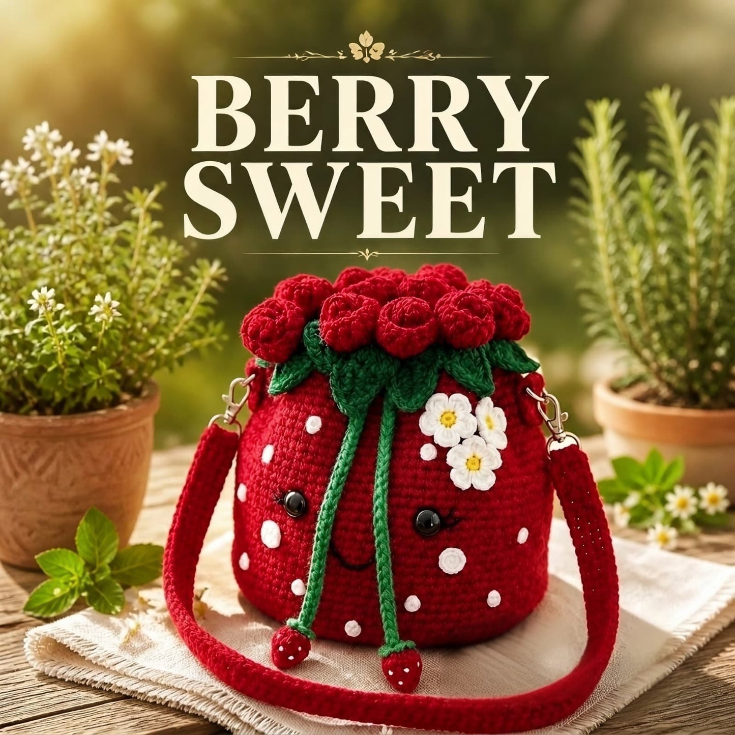 Rosette Strawberry Crochet sling Bag