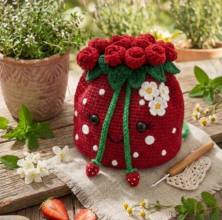 Rosette Strawberry Crochet sling Bag