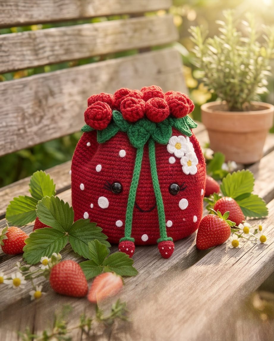 Rosette Strawberry Crochet sling Bag