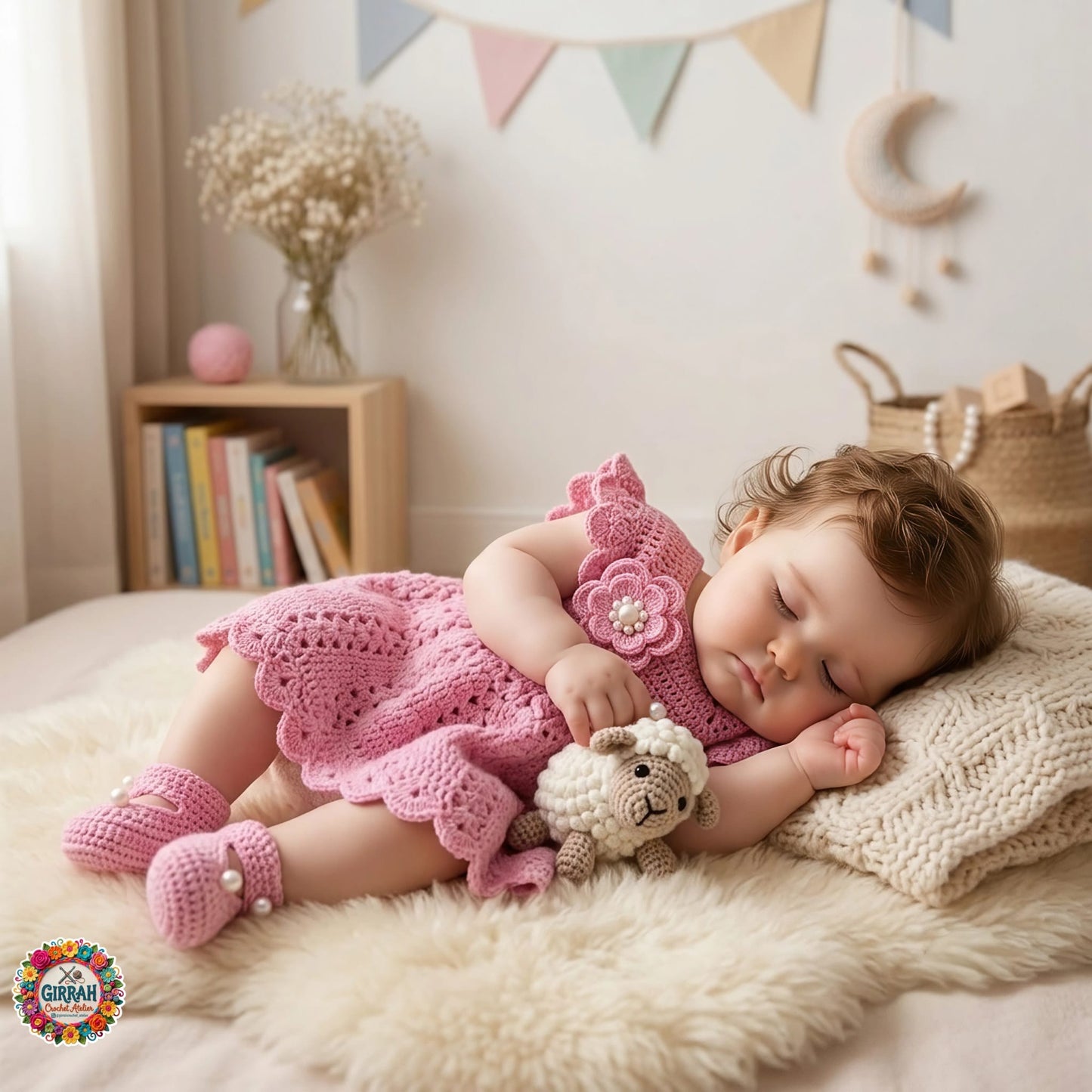 Pink Blossom Baby Crochet Frock & Booties Set