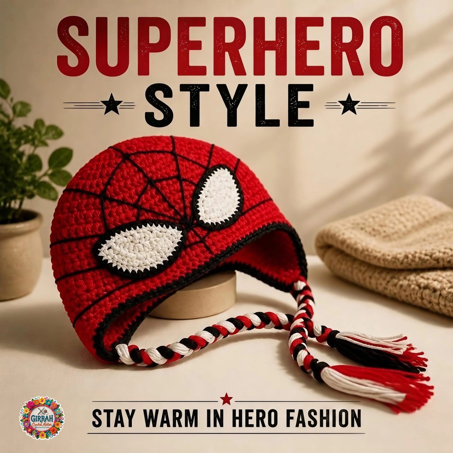 Spiderman Web Hero Crochet Beanie