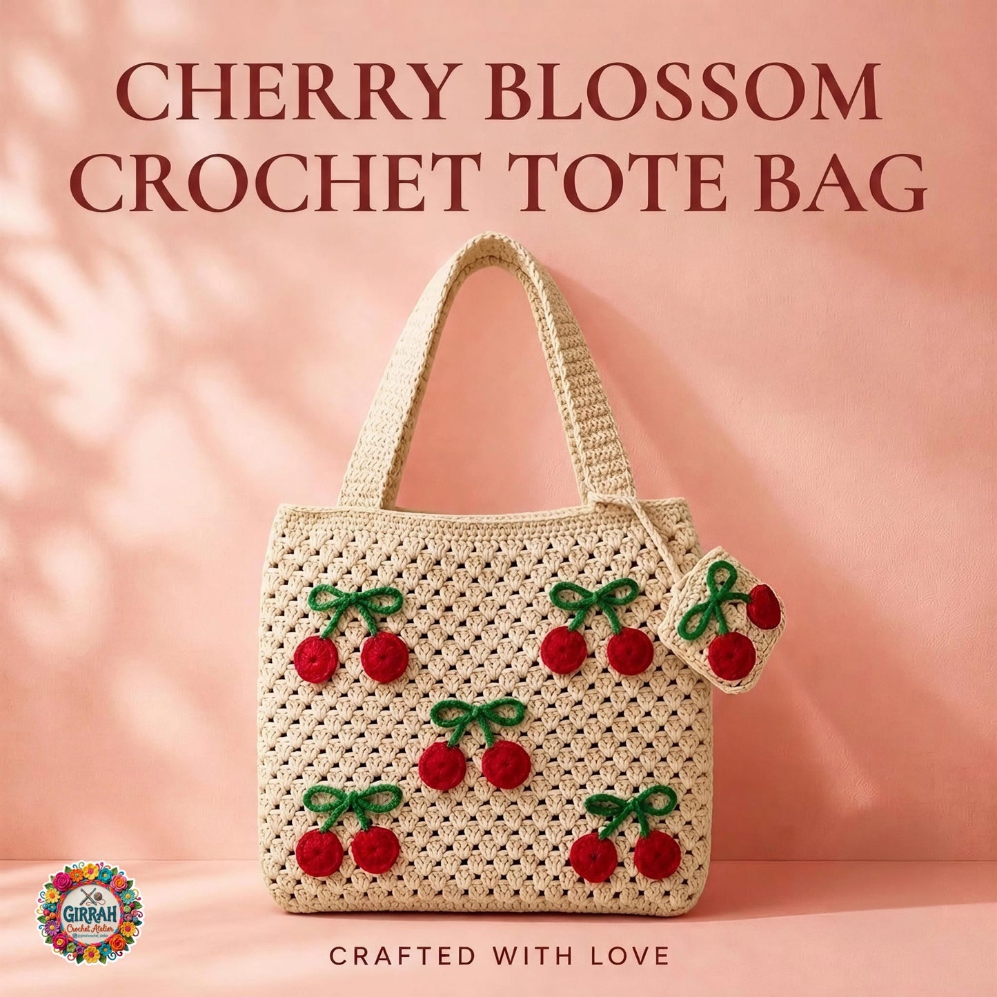 Cherry Blossom Crochet Tote Bag