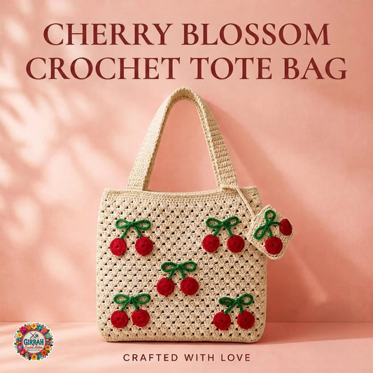 Cherry Blossom Crochet Tote Bag