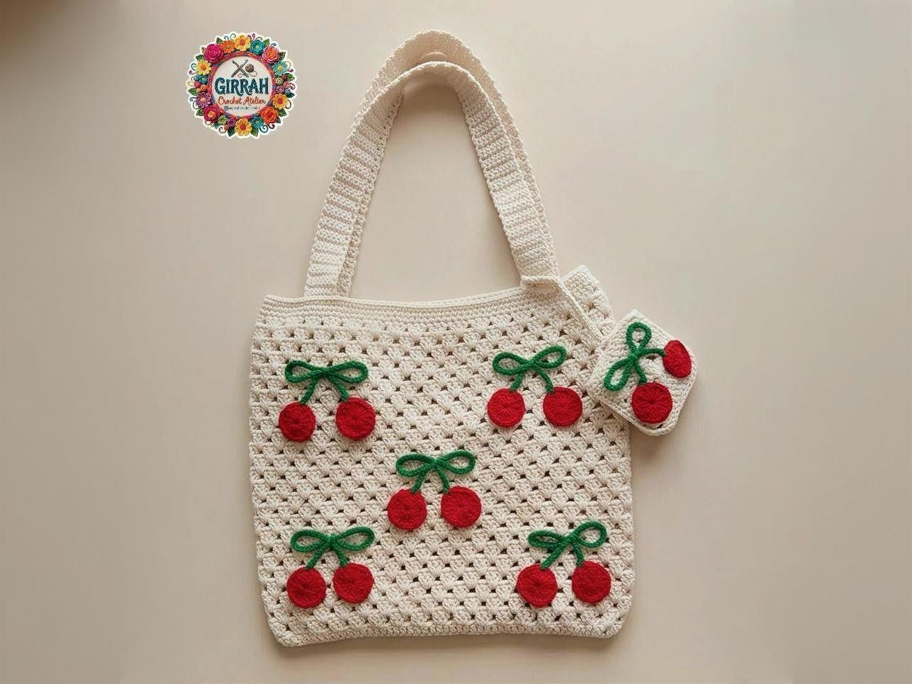 Cherry Blossom Crochet Tote Bag