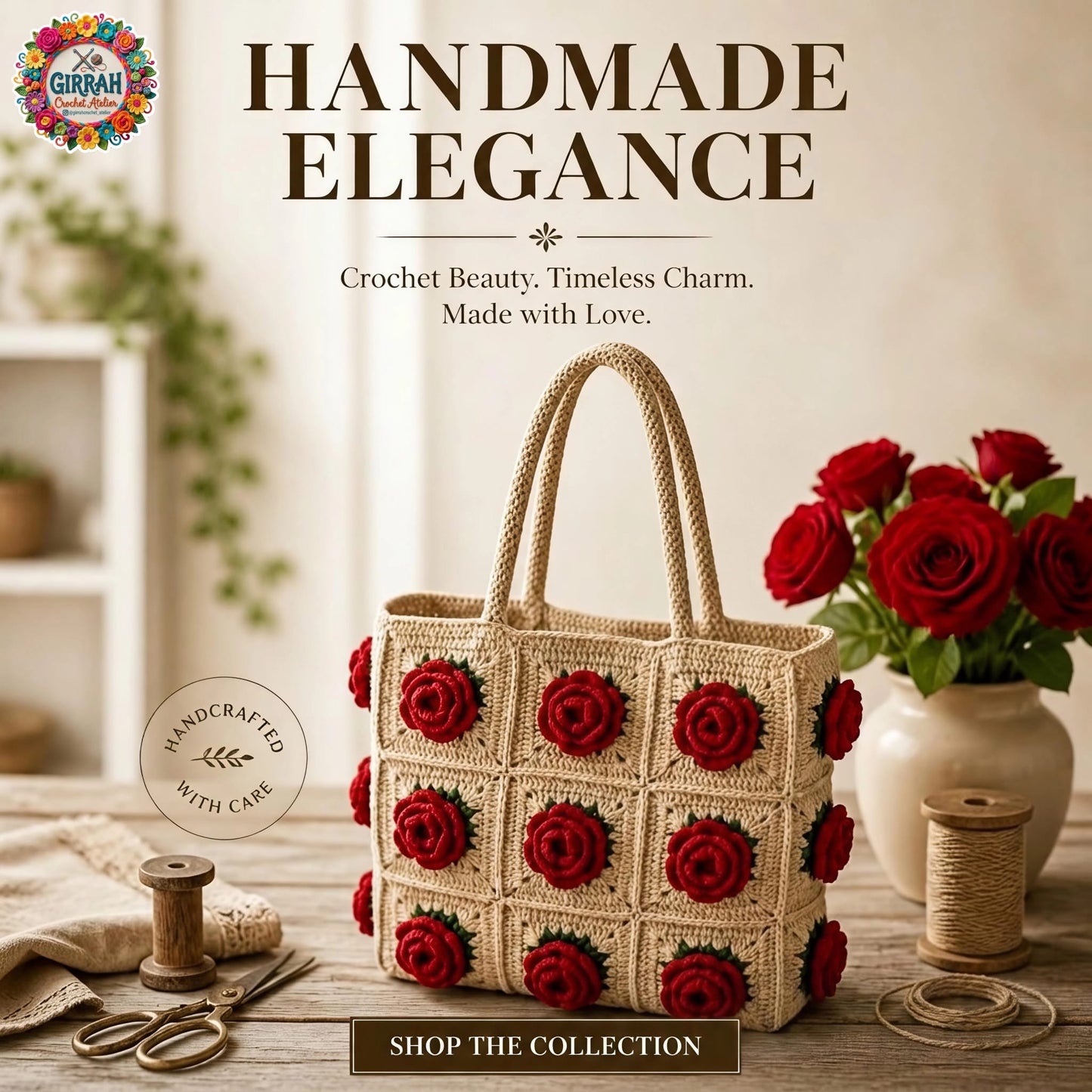 Vintage Rosary Crochet Tote Bag