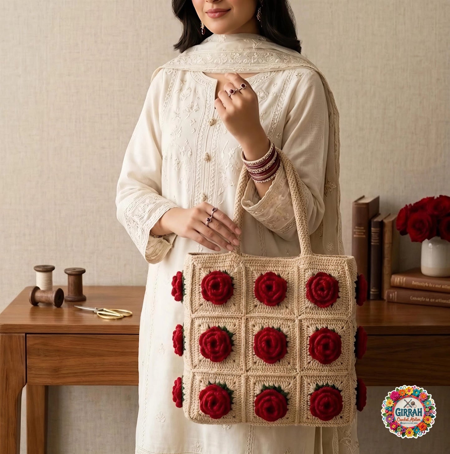 Vintage Rosary Crochet Tote Bag
