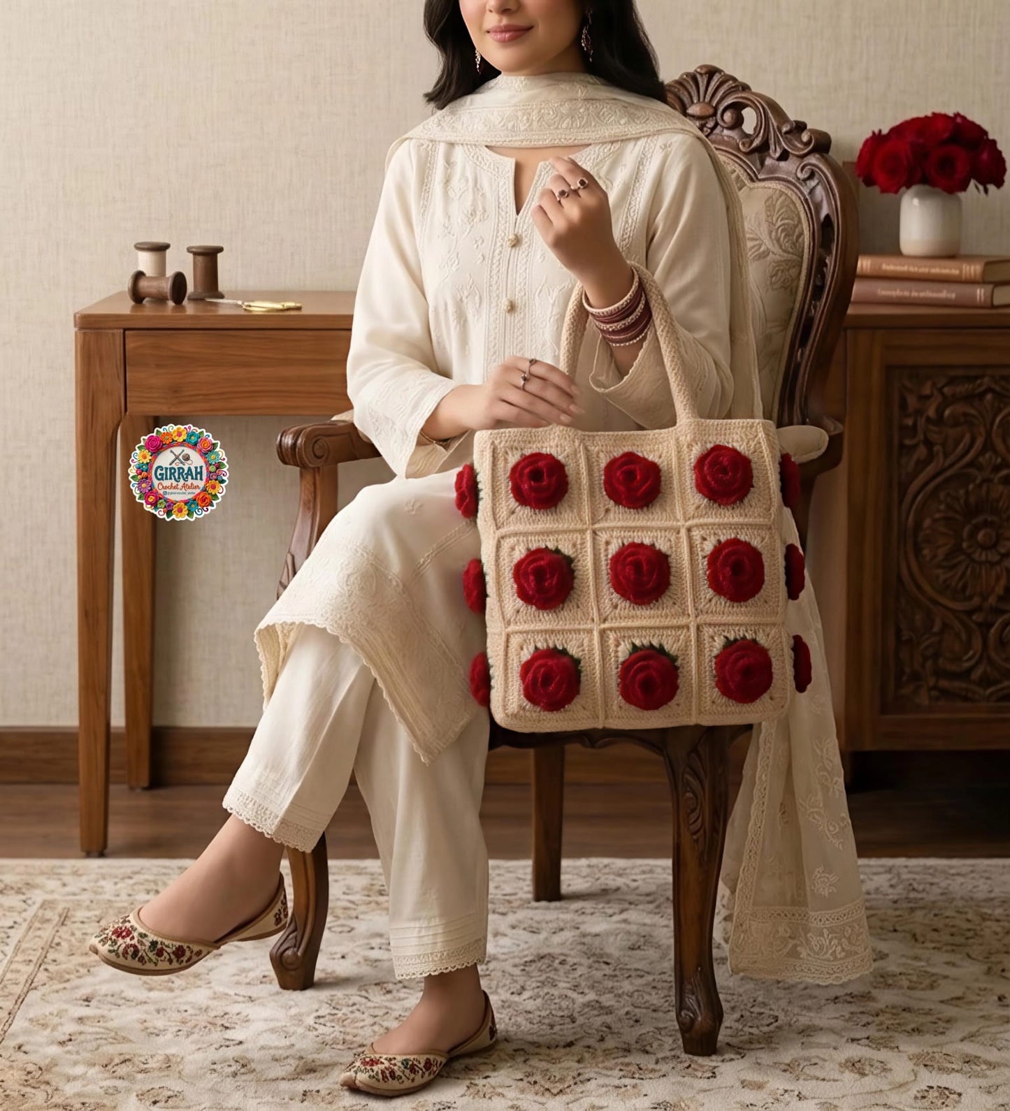 Vintage Rosary Crochet Tote Bag