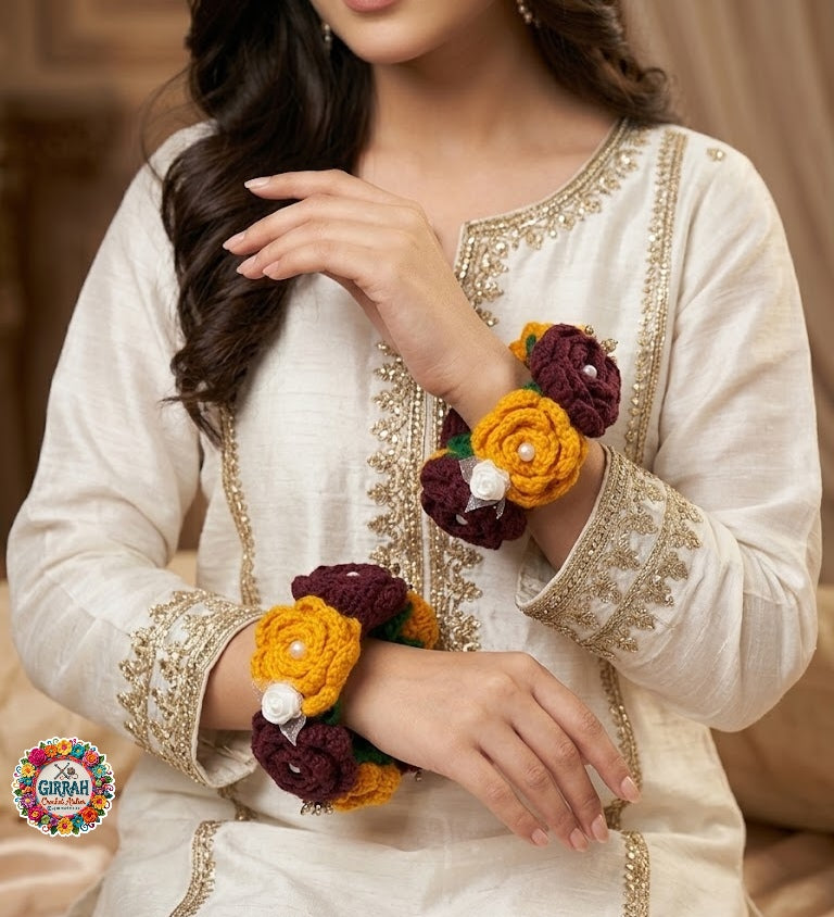 Dholak Night Royal Maroon Mustard Crochet Gajra