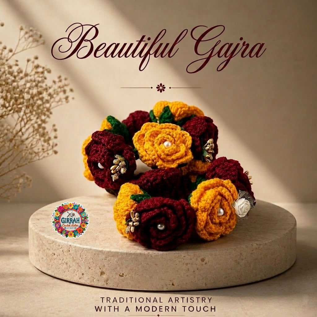 Dholak Night Royal Maroon Mustard Crochet Gajra