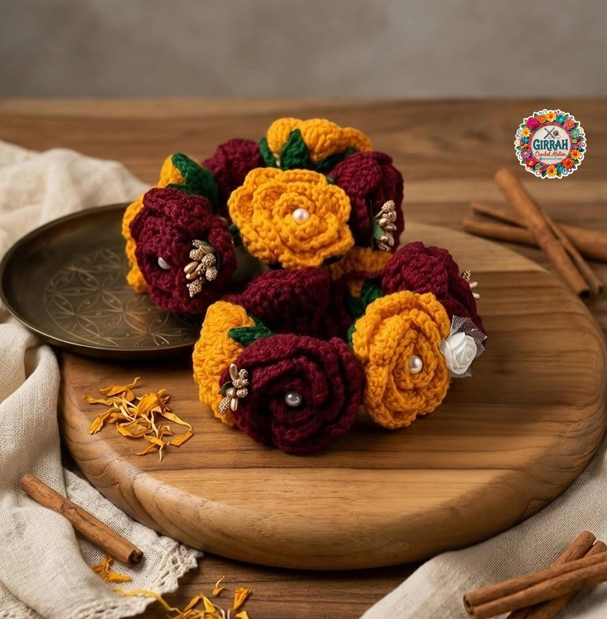 Dholak Night Royal Maroon Mustard Crochet Gajra
