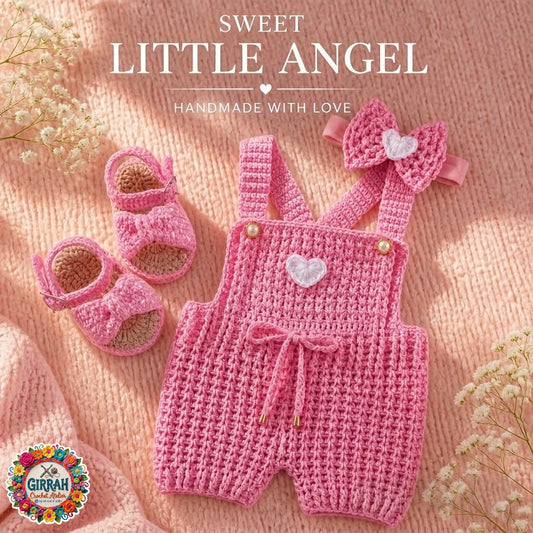 Rosy Bow Crochet Romper 3 Piece Set