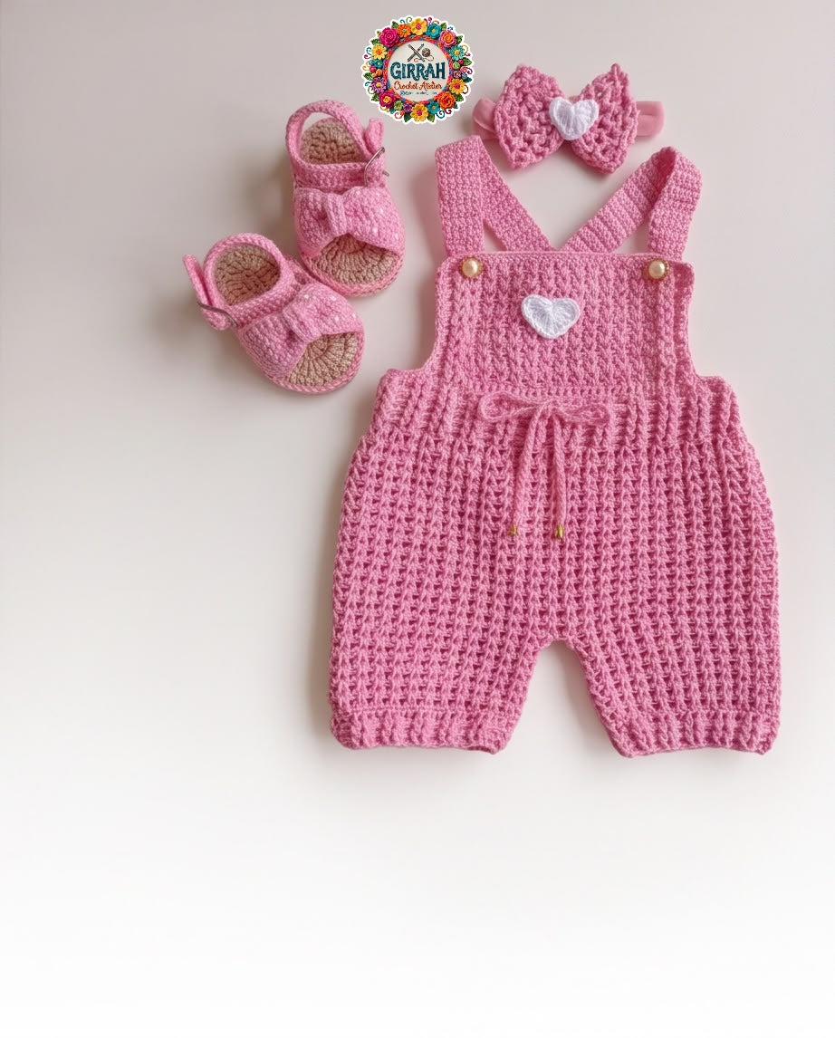 Rosy Bow Crochet Romper 3 Piece Set