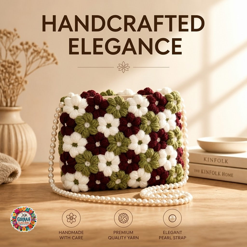 Festive Floral Pearl Crochet Bag