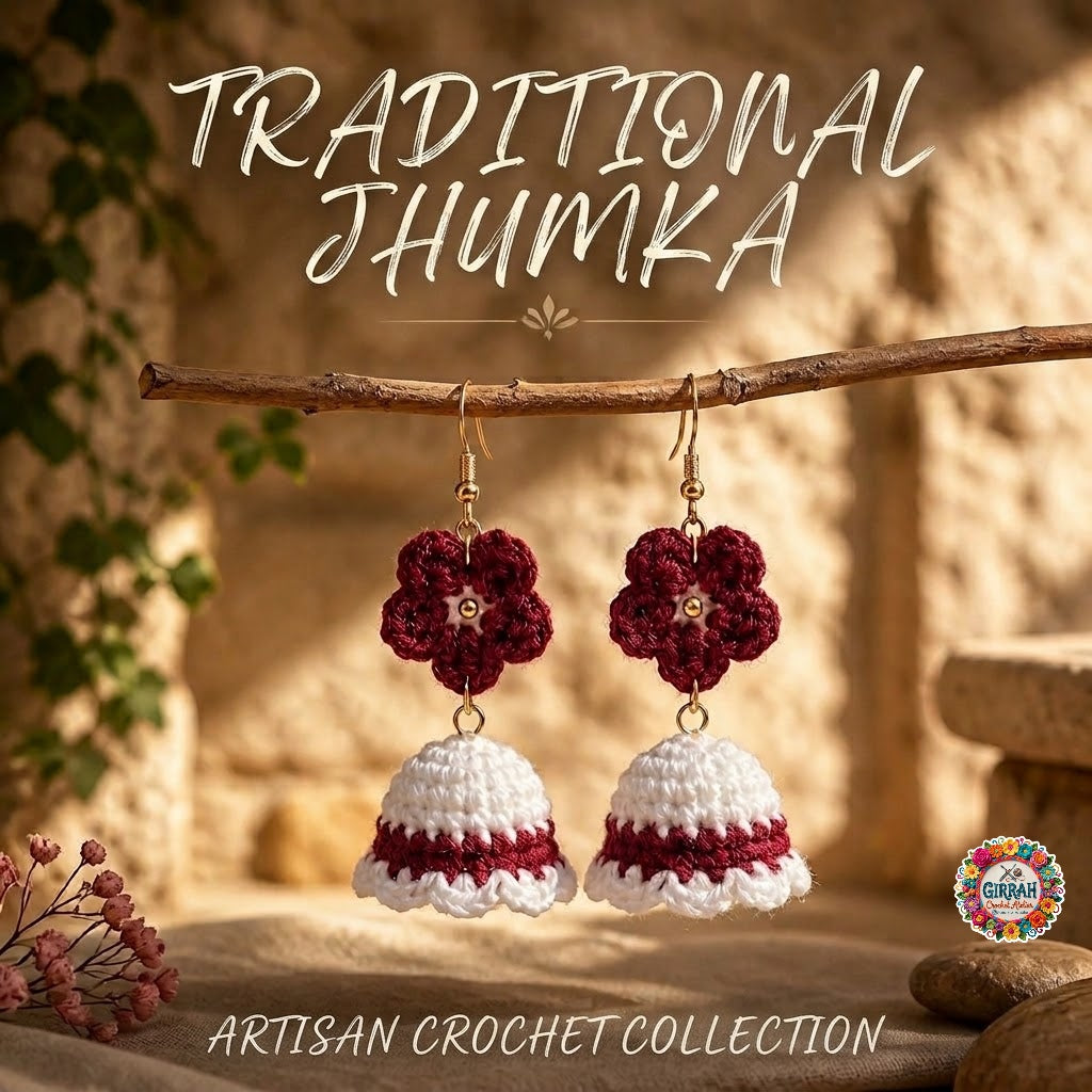 Burgundy Bloom Crochet Jhumka Earring