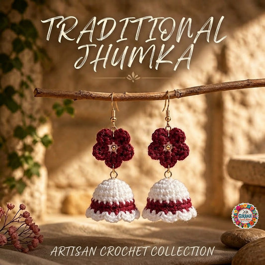 Burgundy Bloom Crochet Jhumka Earring