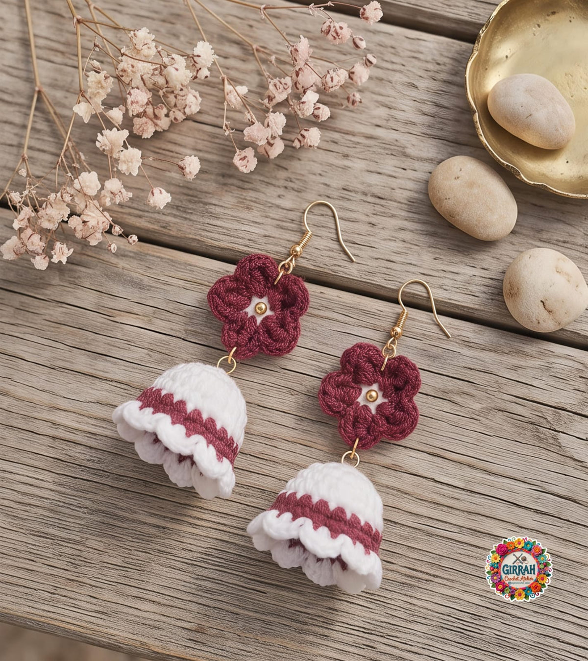 Burgundy Bloom Crochet Jhumka Earring